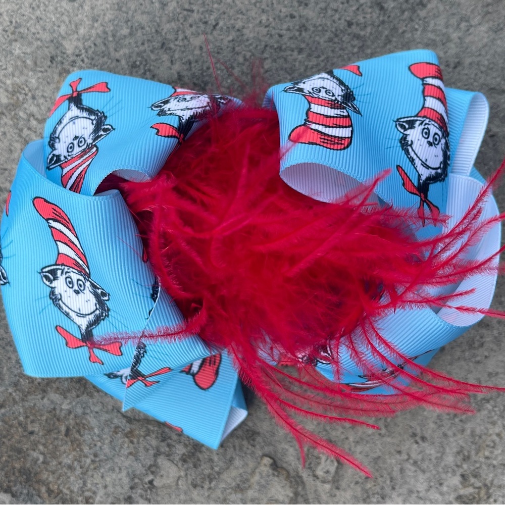 Girls 7” Hair Bow With Feather Detail